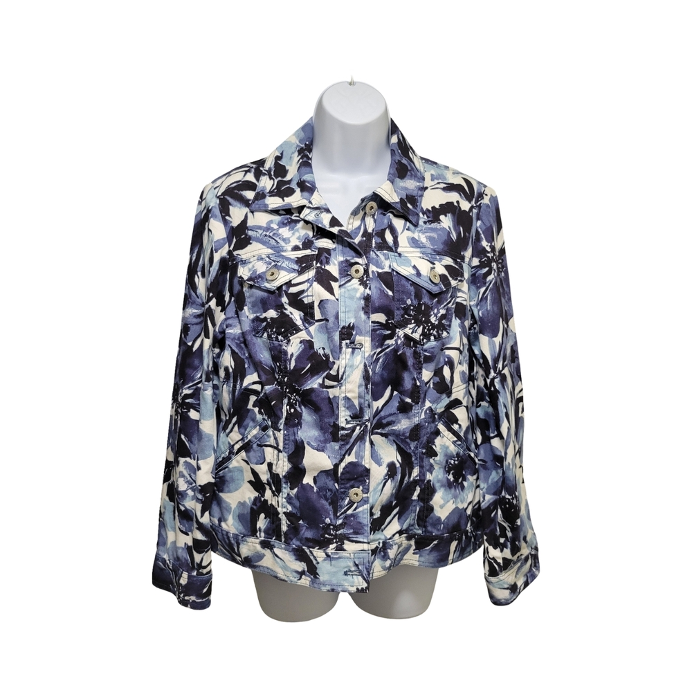 Floral Blue and White Women's Denim Top